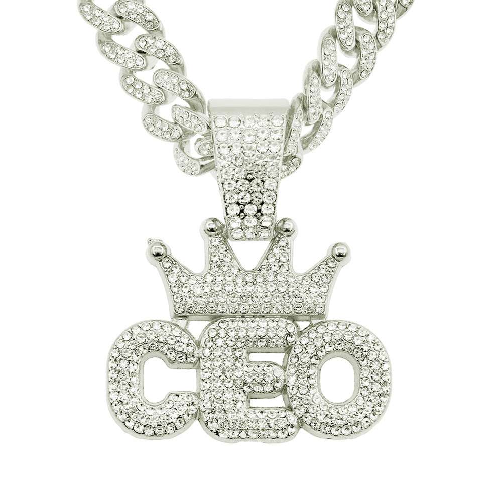 European Hip Hop Full Diamond Crown Letters Pendant Cuban Necklace - Minihomy