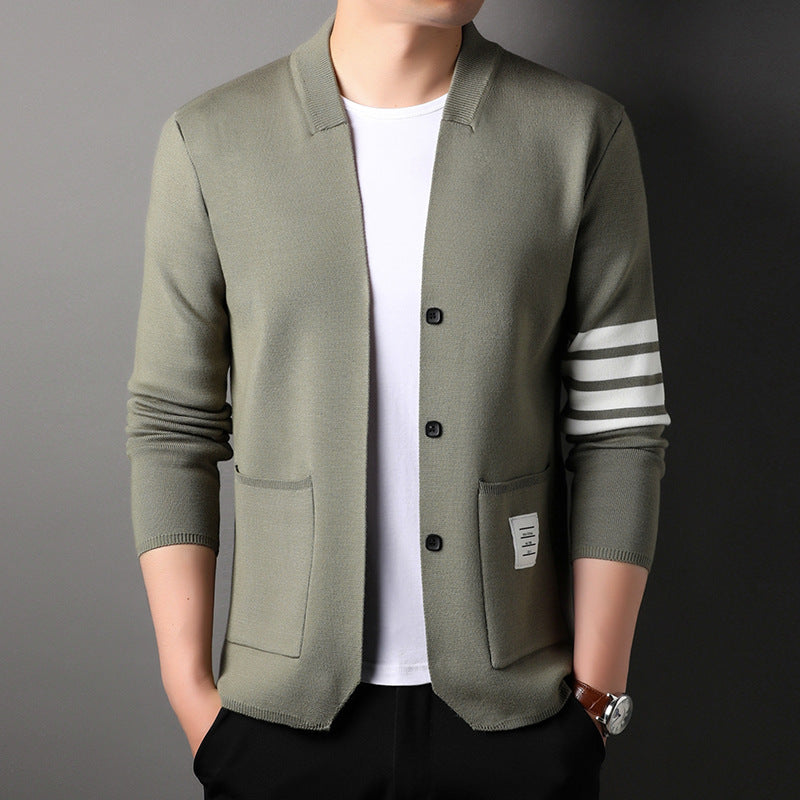 Men's Long-sleeved V-neck Slim-fit Cardigan Spring And Autumn Casual Jacket - Minihomy