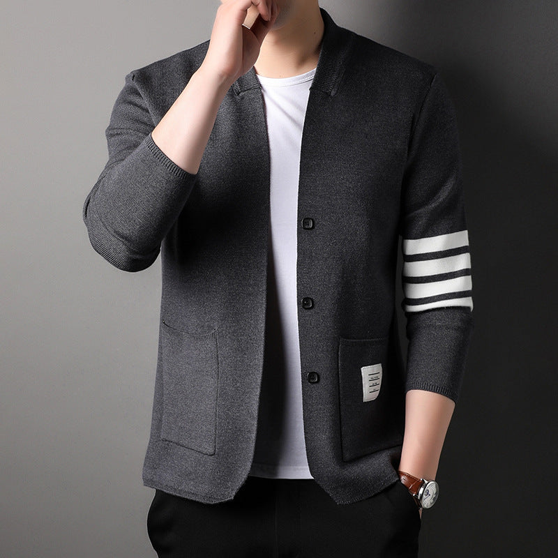 Men's Long-sleeved V-neck Slim-fit Cardigan Spring And Autumn Casual Jacket - Minihomy