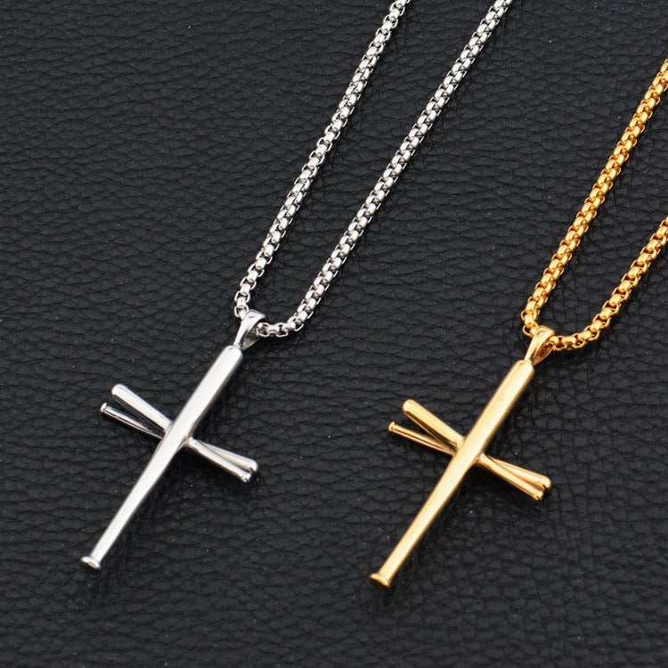 Baseball bat cross hip hop necklace - Minihomy