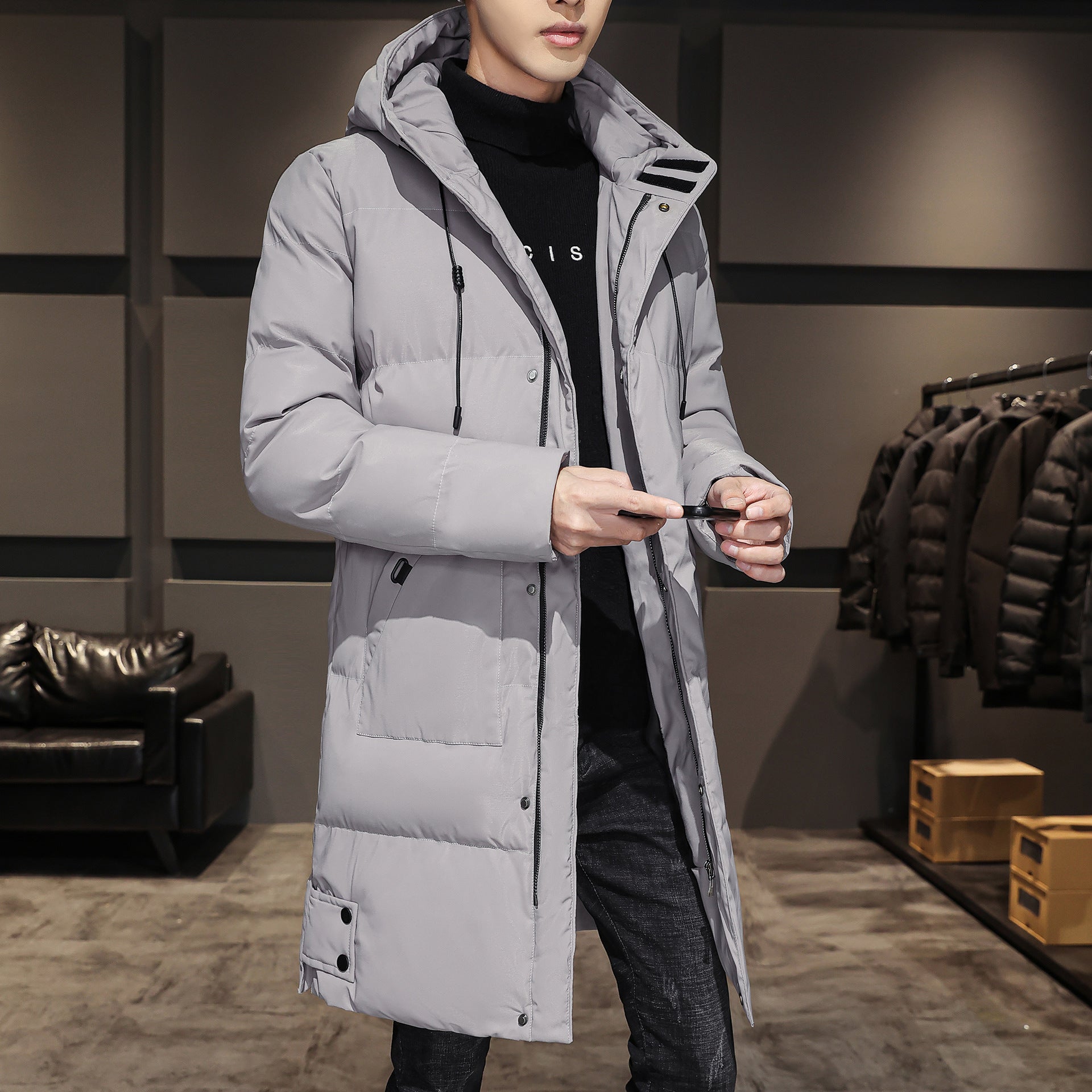 Plus Size Men's Winter Cotton Coats - Thick Mid-length - Minihomy