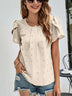 Crew Neck Casual Tulip Sleeve T-shirt Jacquard Top For Women - Minihomy