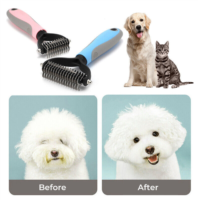 Pet Grooming Brush Deshedding Tool for Dogs and Cats - Dual-Sided Undercoat Rake & Fur Remover - Minihomy