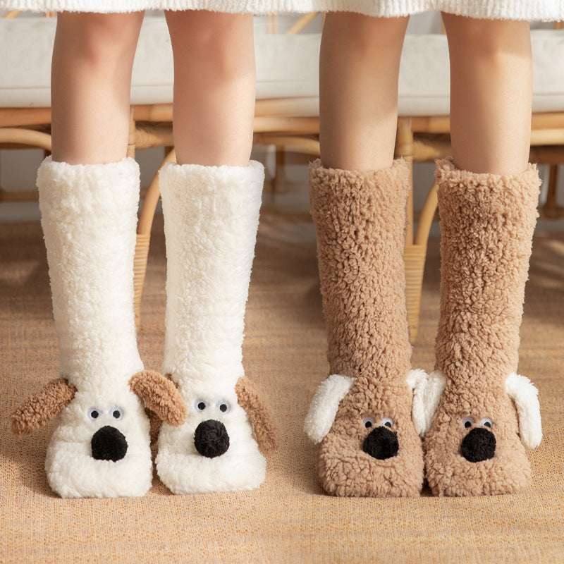 Cute Dog Slipper Socks: Warm, Plush, Non-Slip Women's Winter Socks