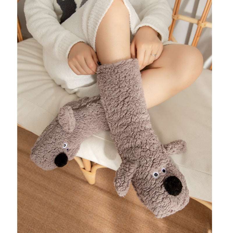 Cute Dog Slipper Socks: Warm, Plush, Non-Slip Women's Winter Socks