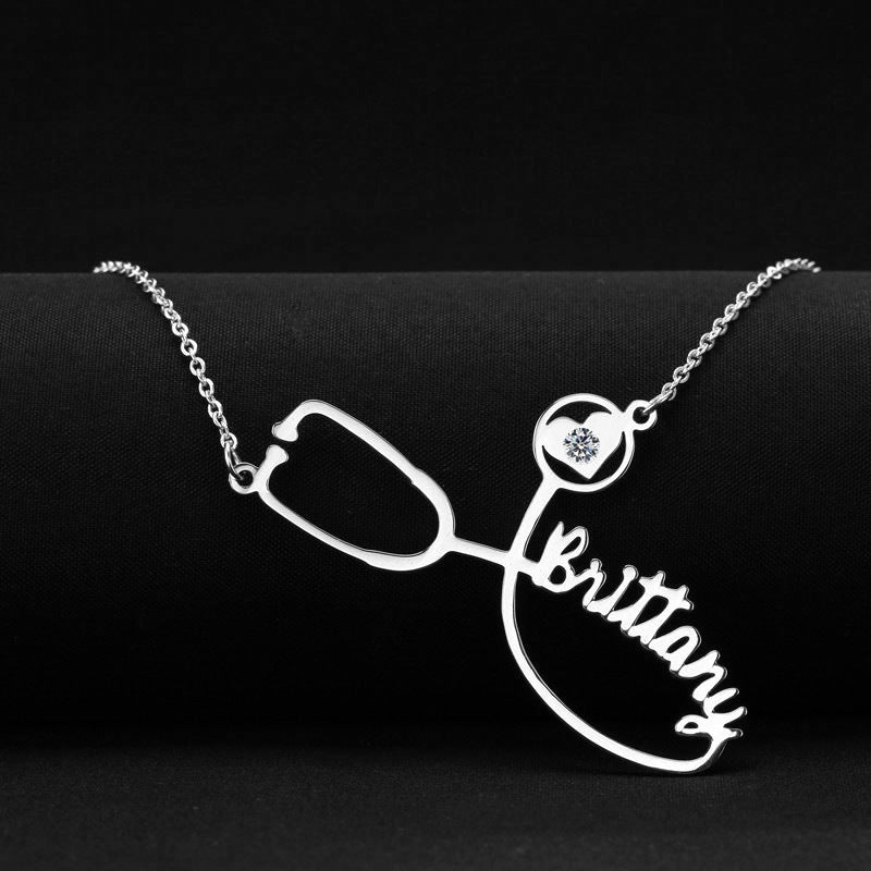 Customized Stainless Steel Stethoscope Name Necklace for Women Jewelry Gift - Minihomy