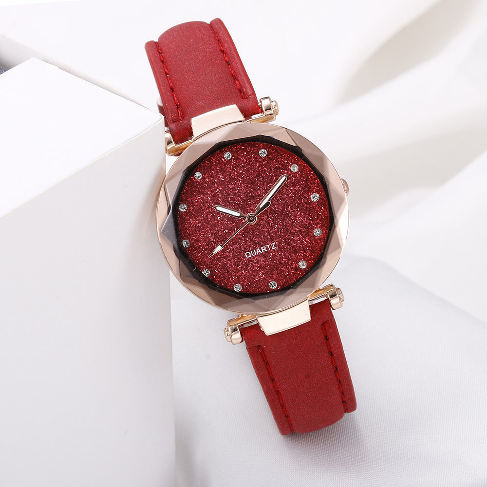 Casual Women Romantic Starry Sky Wrist Watch Leather Rhinestone Designer Ladies Clock - Minihomy