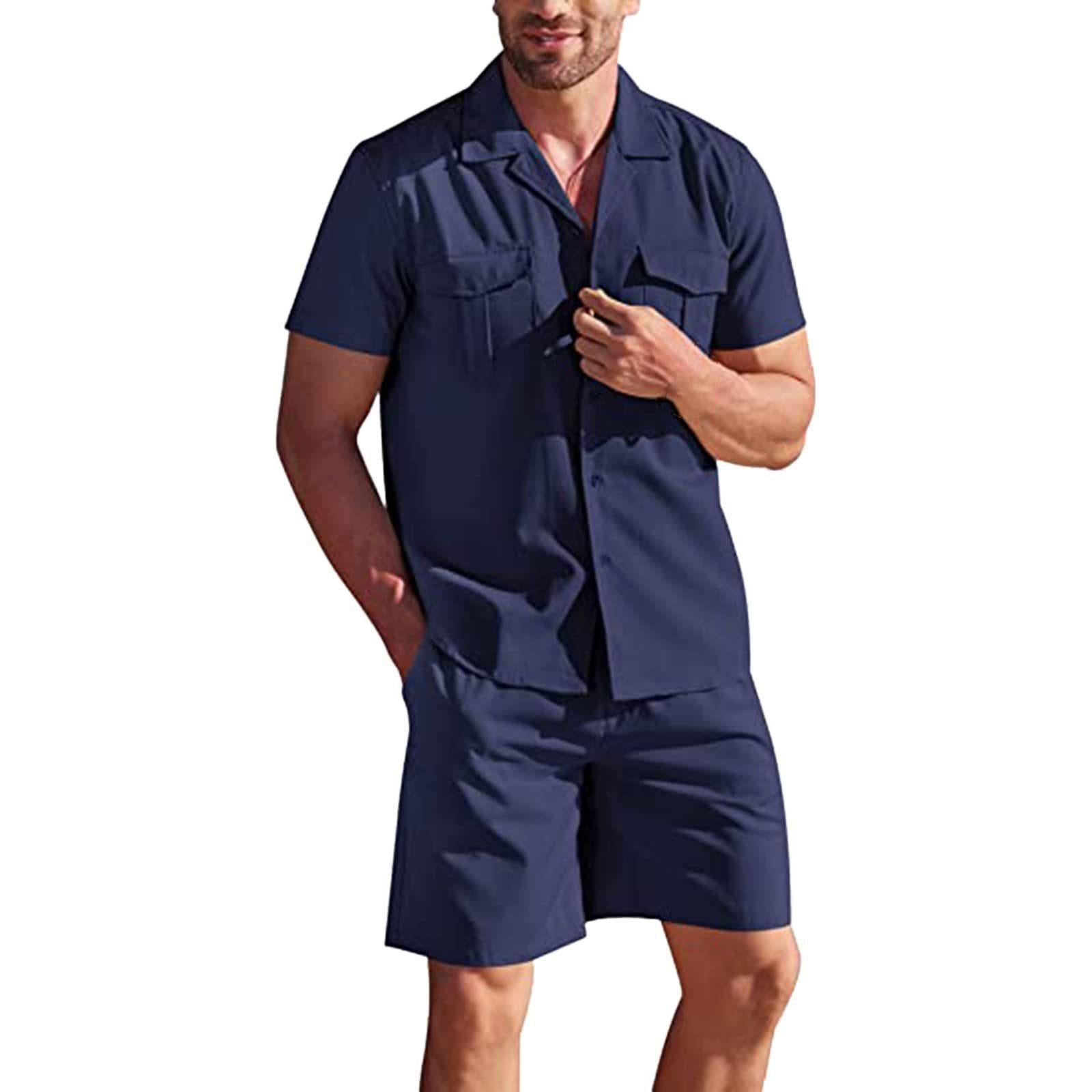 Lapel Collar Short Sleeve Shirt Set With Pockets Loose Casual Shirt And Shorts Summer - Minihomy