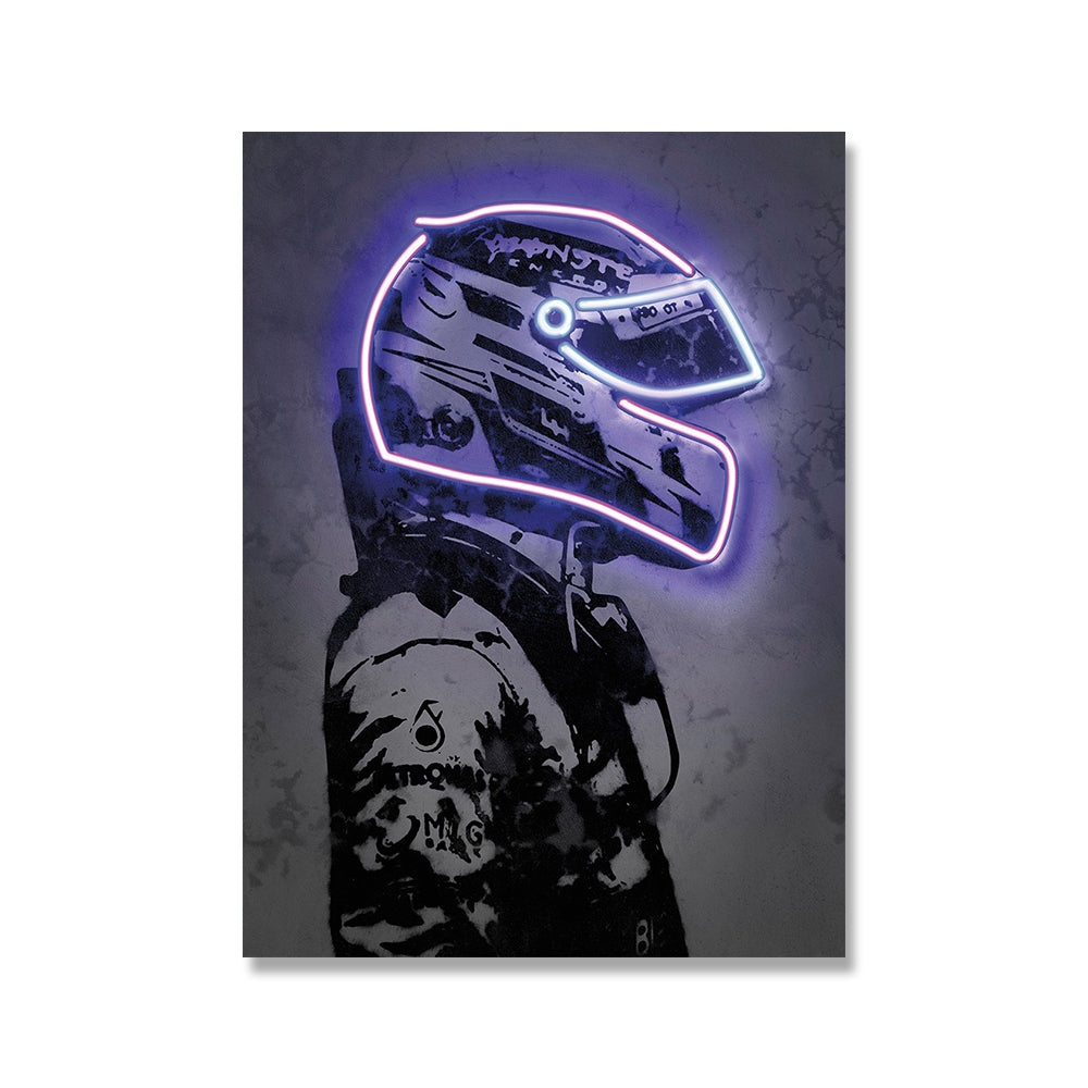 Neon Wall Art Poster Canvas Painting Vintage Helmet - Minihomy