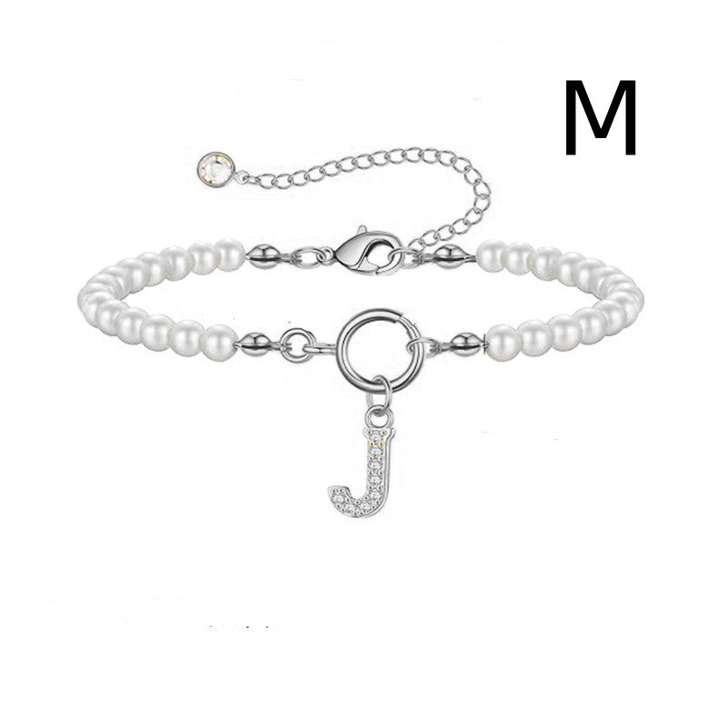 Personalized Initial Bracelet with Pearl Charm - A-Z Letter Toggle Clasp Jewelry Gift for Women - Minihomy