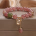 Natural Strawberry Quartz Lucky Cat Beaded Bracelet - Minihomy