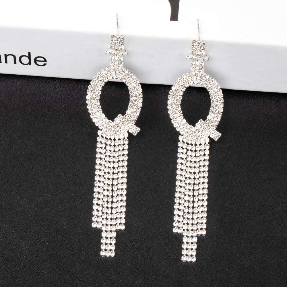 925 Silver Needle Ornaments Rhinestone Letter B Earrings Banquet Tassel Ear - Minihomy