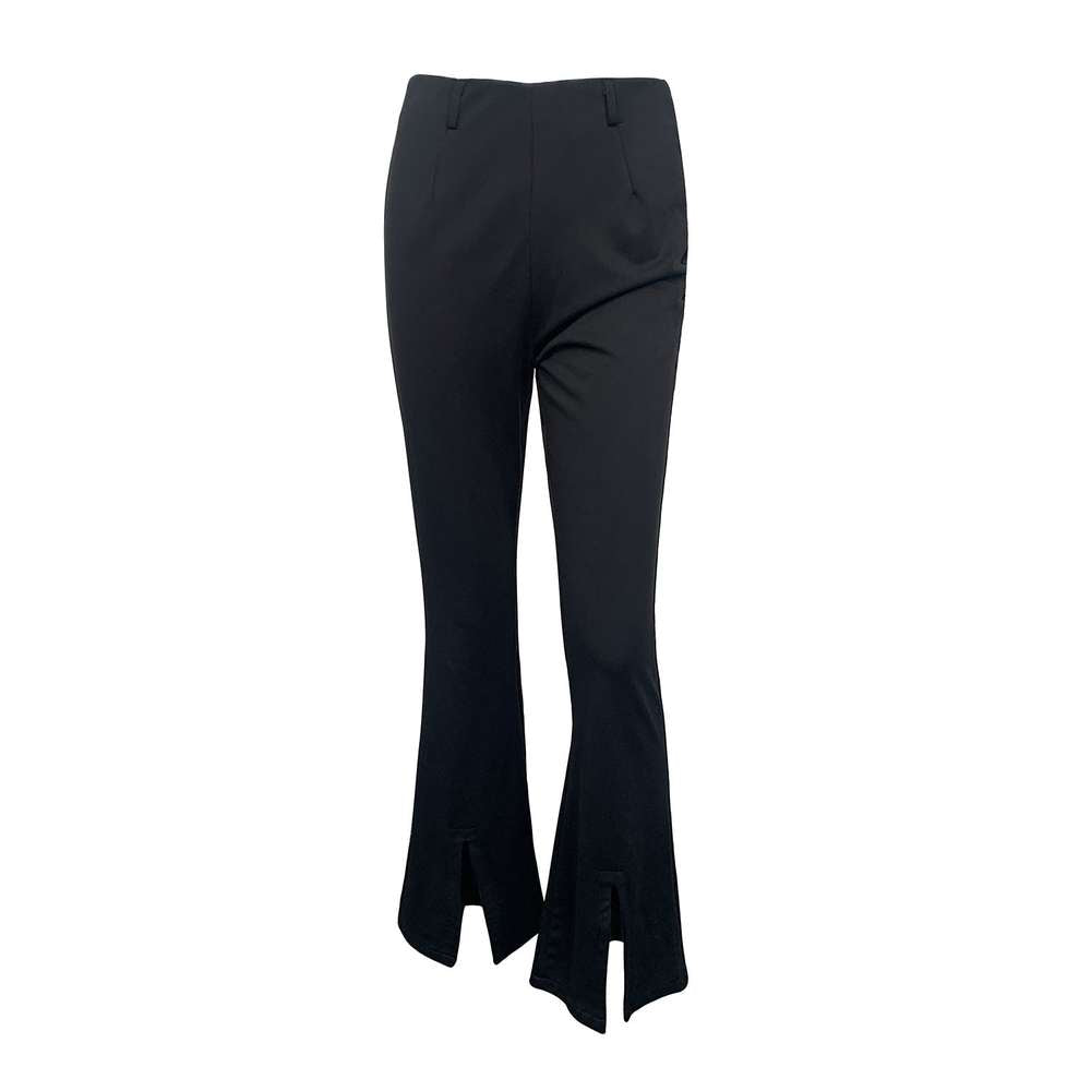 Flared Pants High-Waisted Slimming Slacks with Side Slit - Minihomy