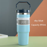 Portable Stainless Steel Travel Tumbler - Insulated Water Bottle with Handle Cover - Minihomy