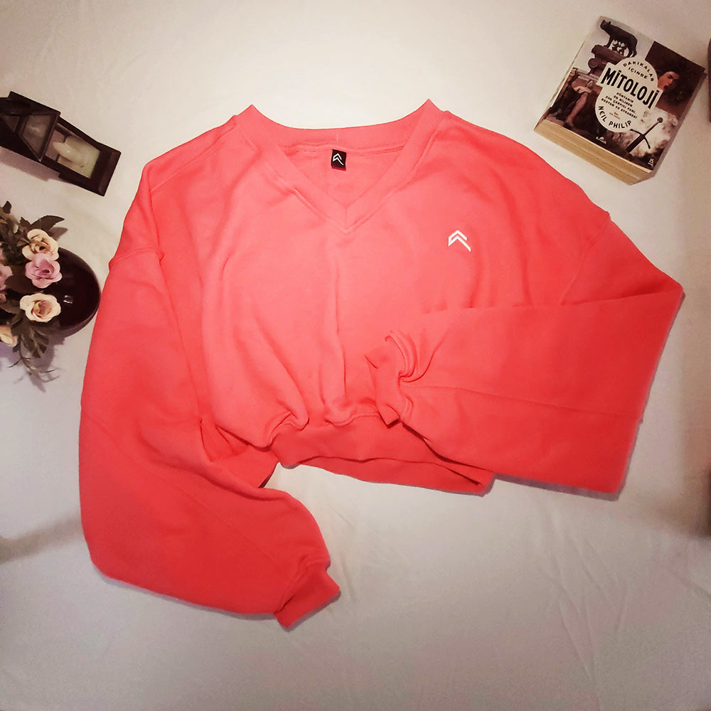 Oner Active V Yaka Pembe Sweatshirt - Ufak Defolu - Minihomy