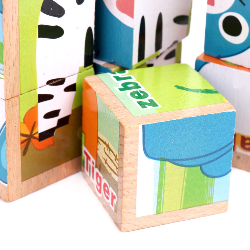 High-grade Six-face Picture Wooden Jigsaw 3D Puzzle Toys Children's Early Educational Toy Cube Jigsaw Puzzle Baby Kids Gifts - Minihomy