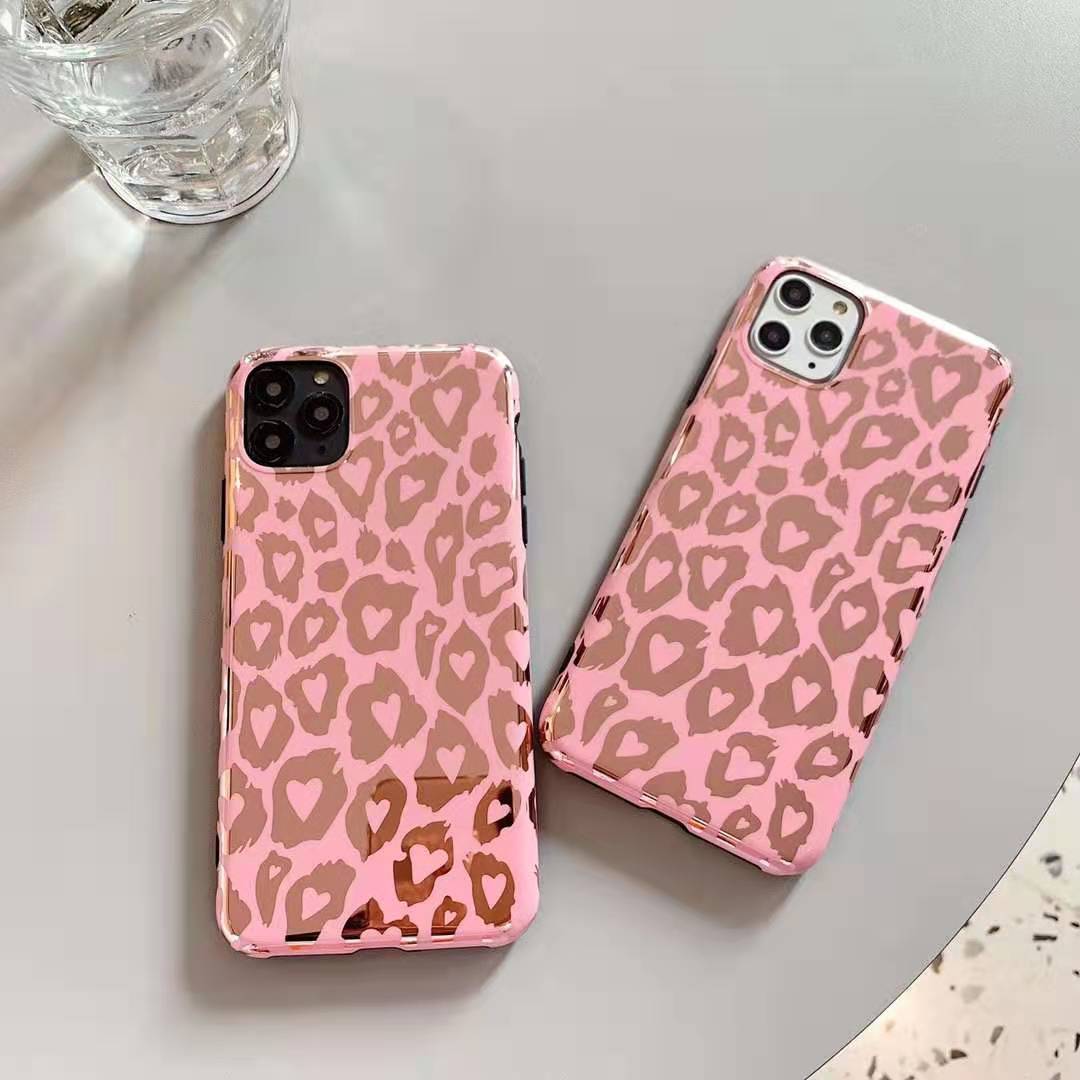 Pink electroplating leopard print phone case - Minihomy