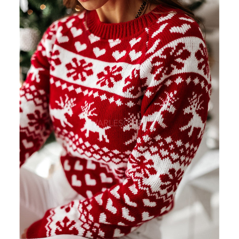 Christmas Elk Long Sleeve Knitted Sweater - Minihomy