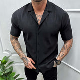 Men's Cardigan Solid Color Short Sleeve Shirt - Minihomy