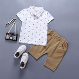 Anchor printed boy suit short sleeve spring summer children's wear - Minihomy