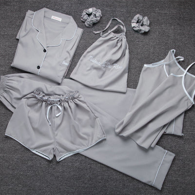 Summer Seven-Piece Suit Suspenders Ice Silk Pajamas