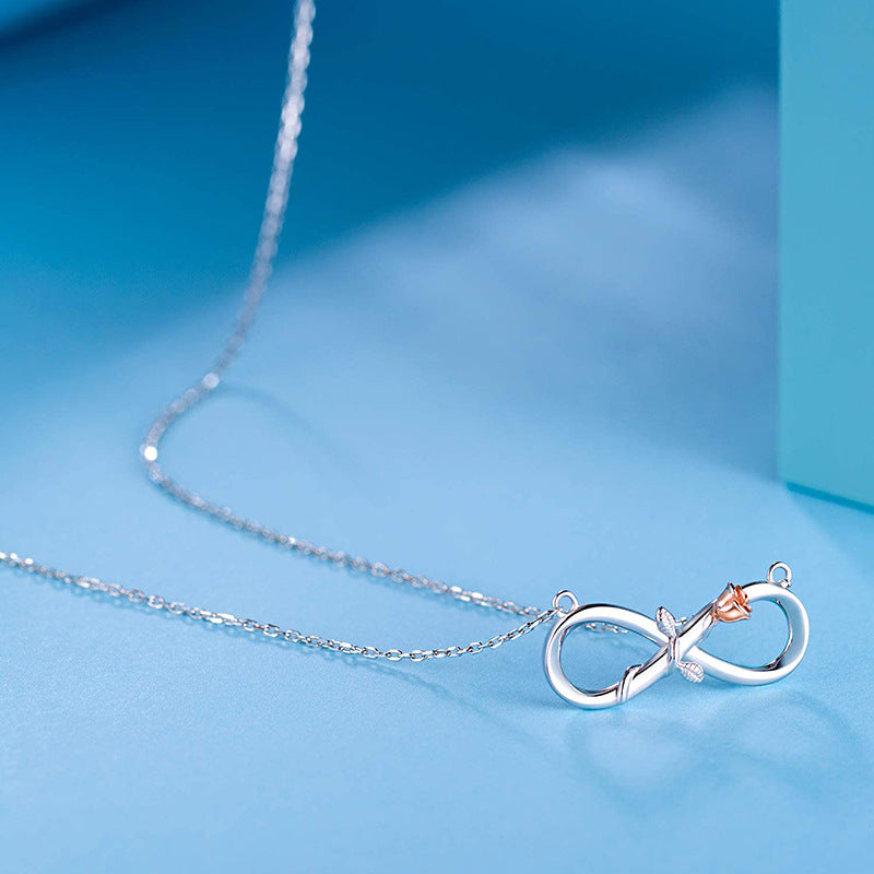 Double Fair Infinity Symbol Rose Necklace S925 Silver 8-word Rose Necklace Gift For Mom Wife Daughter Her - Minihomy