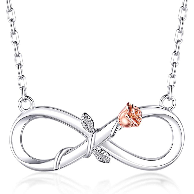 Double Fair Infinity Symbol Rose Necklace S925 Silver 8-word Rose Necklace Gift For Mom Wife Daughter Her - Minihomy