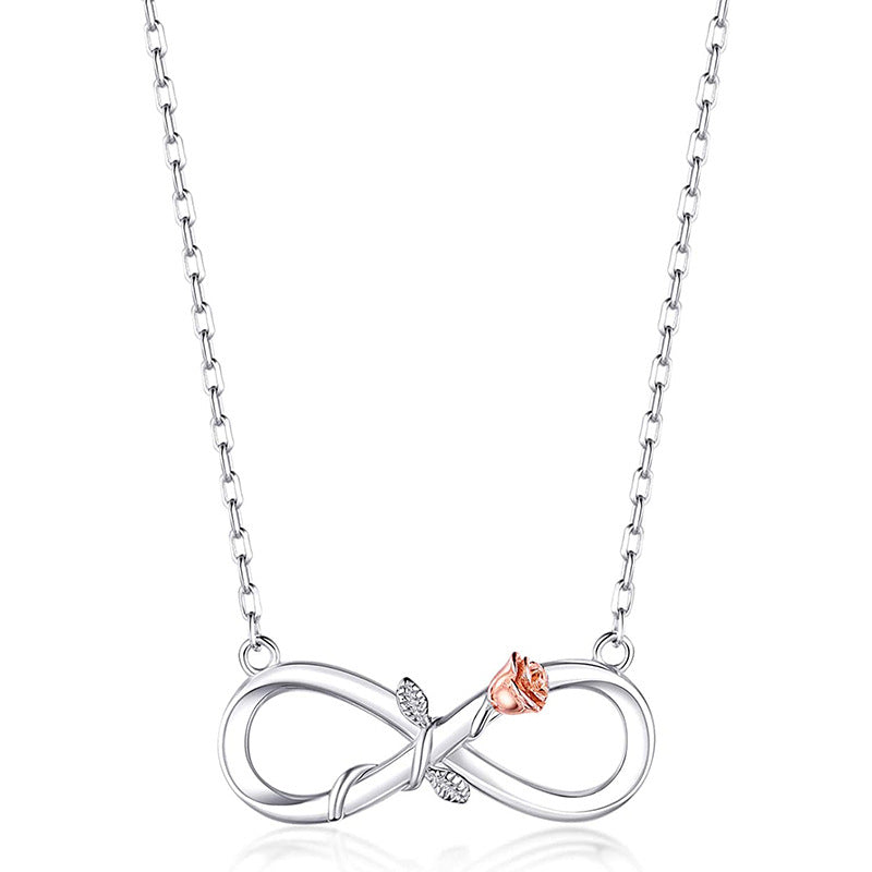 Double Fair Infinity Symbol Rose Necklace S925 Silver 8-word Rose Necklace Gift For Mom Wife Daughter Her - Minihomy