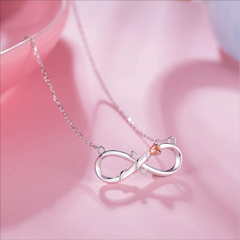 Double Fair Infinity Symbol Rose Necklace S925 Silver 8-word Rose Necklace Gift For Mom Wife Daughter Her - Minihomy