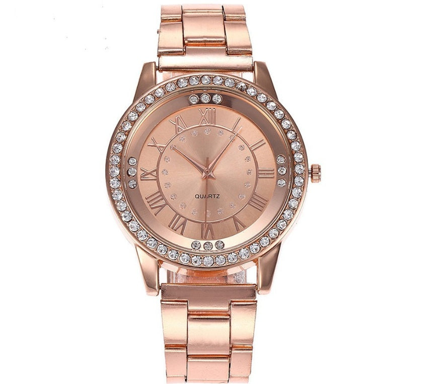 Vansvar Brand Rose Gold Watch Luxury Women Dress Rhinestone Quartz Watch Casual Women Stainless Steel Wristwatches Female Clock