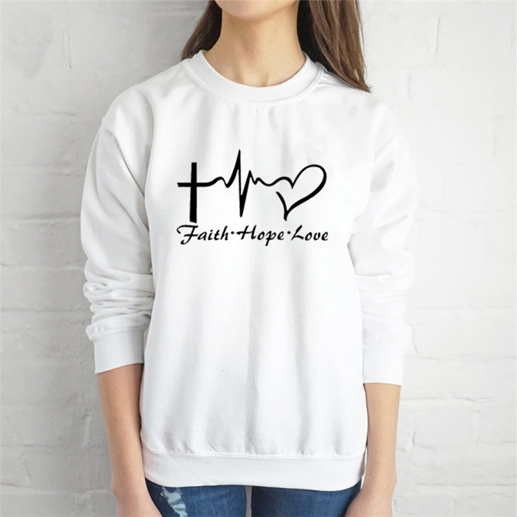 FAITH HOPE LOVE Print Sweatshirt Clothes O-neck Sweatshirt hoodies Women - Minihomy