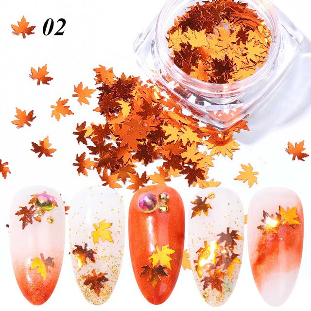 Gradient Maple Leaf Nail Sequins: Add a Touch of Autumn Glam - Minihomy