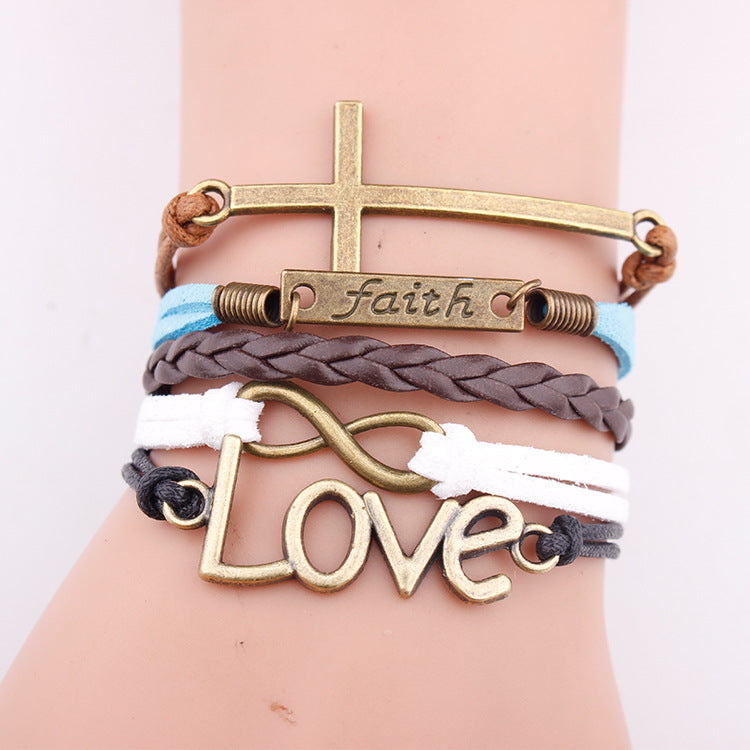 Love pendant faith letter jewelry multi-layer woven rope bracelet - Minihomy