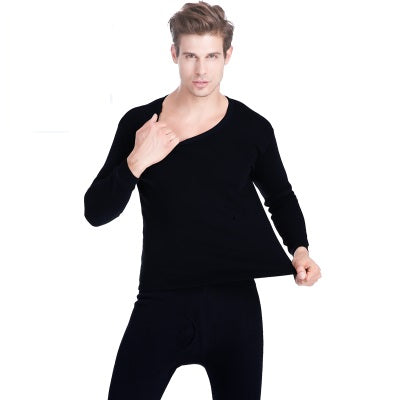 Men's plus velvet thick round neck shirt - Minihomy