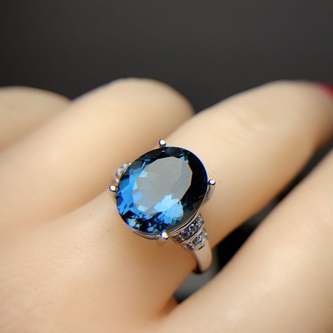 London Blue Topaz Ring Dark Blue Noble 925 Silver Inlaid - Minihomy