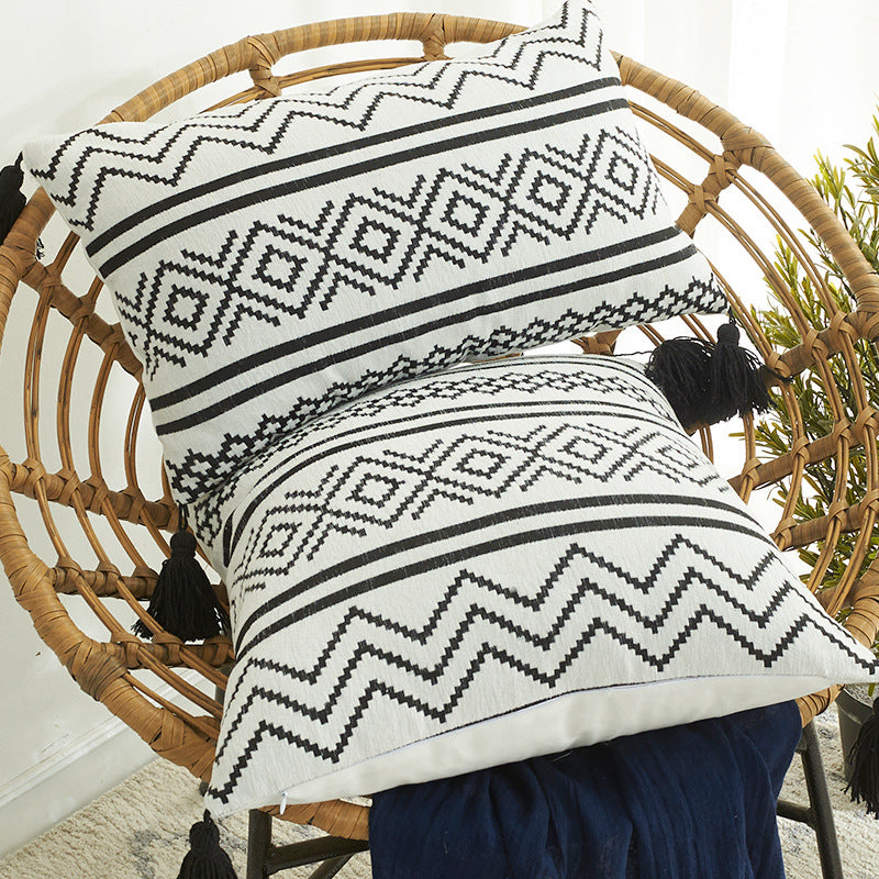 Nordic Morocco Chenille Geometric Throw Pillow Jacquard Tassel - Minihomy