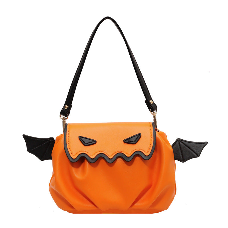 Funny Crossbody Bag Halloween Pumpkin Cartoon Shoulder Bags With Small Wings - Minihomy