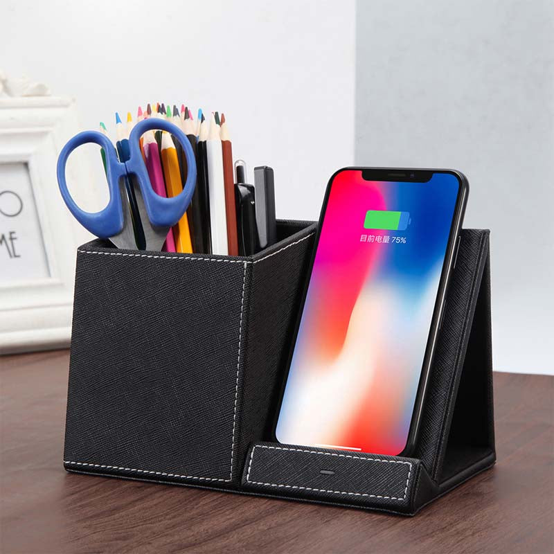 Boost Your Productivity in Style: 3-in-1 Leather Pen Holder & Wireless Charger! - Minihomy