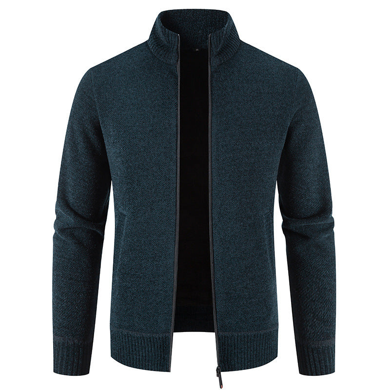 Fleece-lined Thickened Men's Knitted Stand Collar Jacket - Minihomy