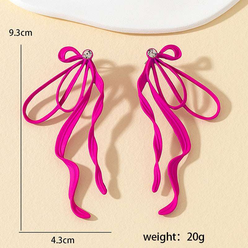 Irregular Large Bow Earrings For Women Tassel Streamer - Minihomy