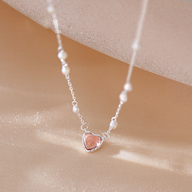 925 Silver Plated Heart Necklace Female Pearl Advanced - Minihomy