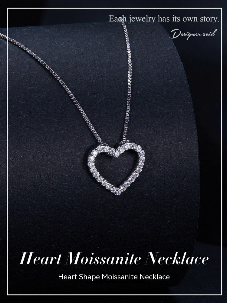 Heart-shaped Moissanite Necklace Simple Classic S925 Sterling Silver - Minihomy