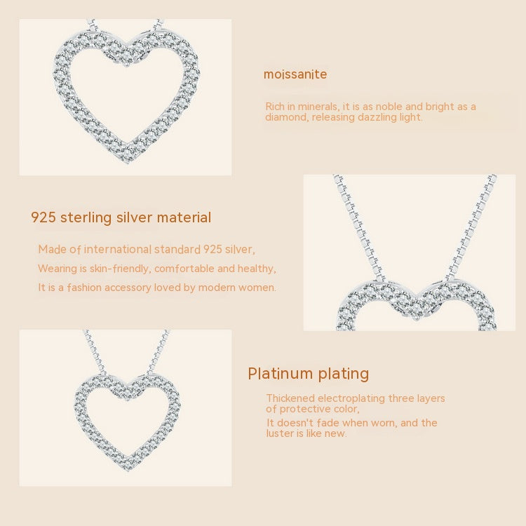 Heart-shaped Moissanite Necklace Simple Classic S925 Sterling Silver - Minihomy