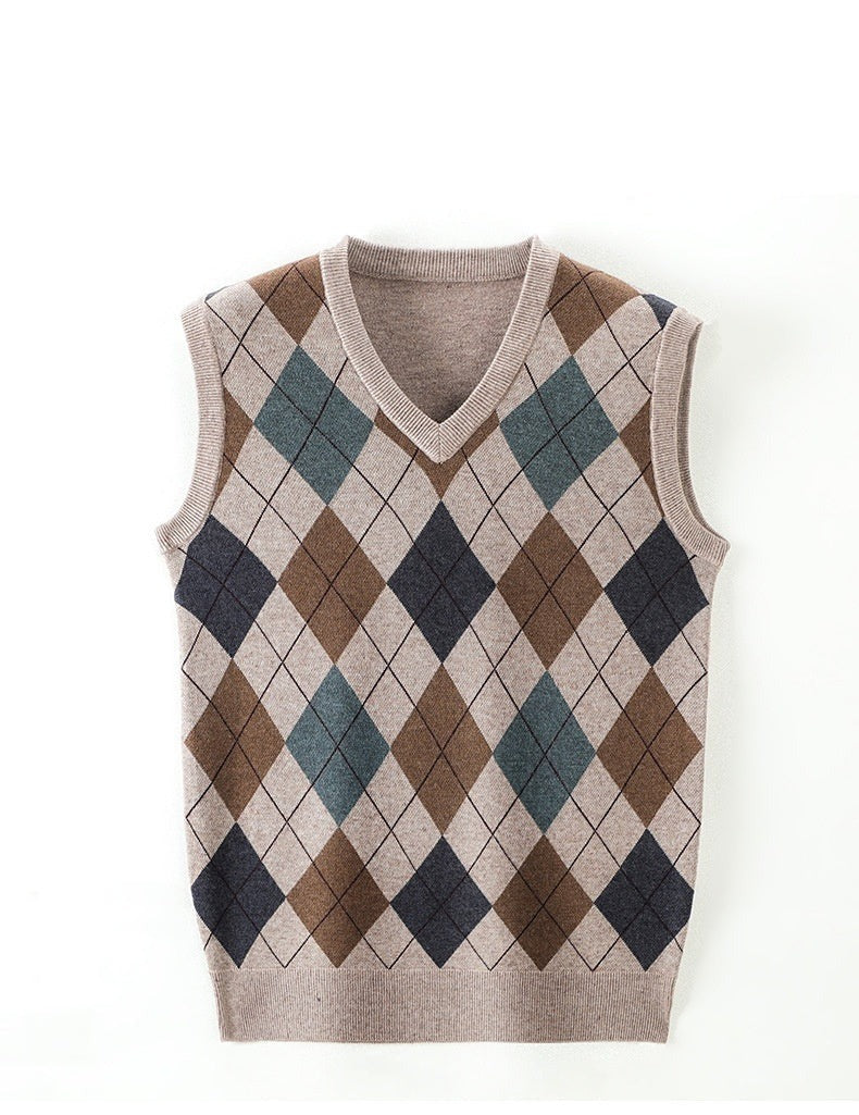 Men's Autumn And Winter V-neck Sleeveless Knit With Wool Vest - Minihomy