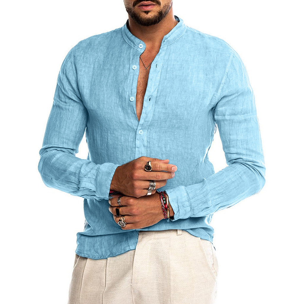 Spring Men's Casual Shirt Button Linen Cotton Comfortable Daily Tops Long Sleeve Shirt