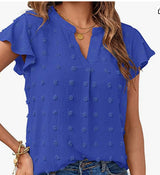 Women's Summer V Neck Ruffle Short Sleeve Blouse - Dot Flowy Shirt Top