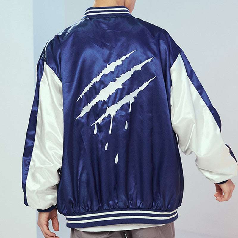 Men's Casual Scratch Badge Baseball Jacket - Minihomy