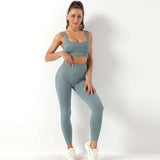 2pcs Thread Yoga Suit Seamless Bra And Butt Lifting High Waist Leggings Set - Minihomy