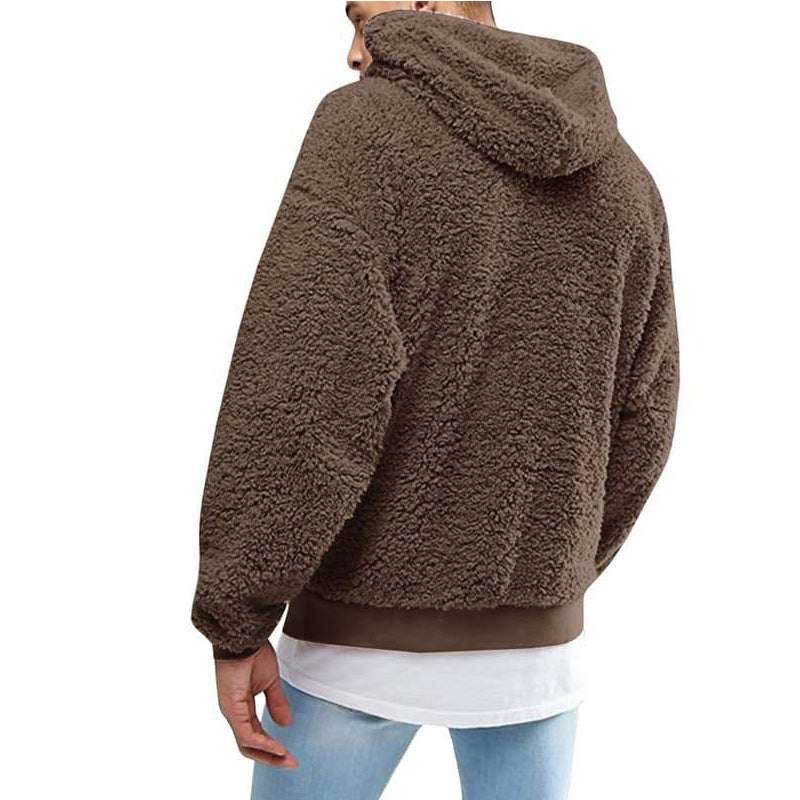 Mens Warm Hoodie Fluffy Fleece Hooded Winter Sweatshirts Casual Long Sleeveless Sweatshirt - Minihomy