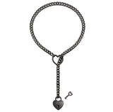 Adjustable Heart Lock Cuban Chain Necklace with Key - Silver/Gold - Minihomy